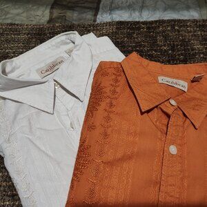 Caribbean Short Sleeve Embroidered Tropical Beach Wear - Size L